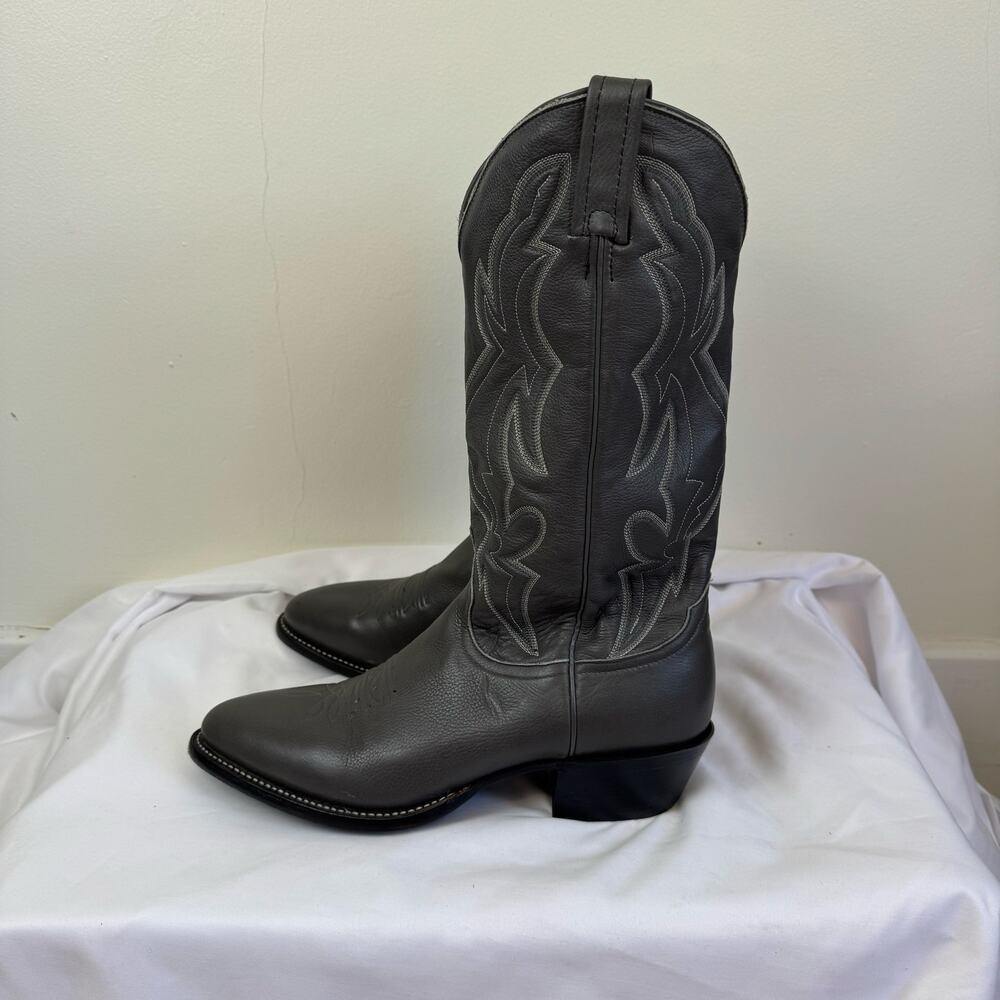 Vtg Nocona Made USA Grey Leather Cowboy Boots 8.5D Soft Boho Western
